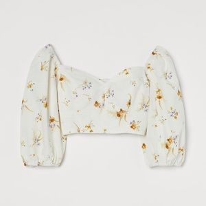 Blogger Fave H&M wildflower short sleeve crop linen tee sz L